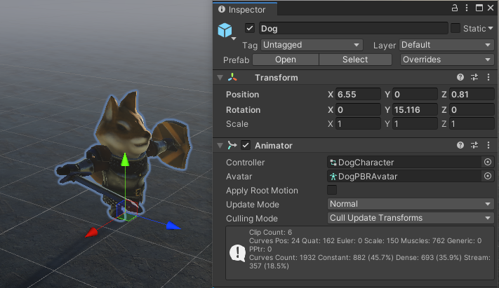 An Animator component inspector window.