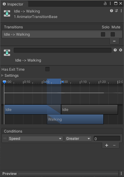 Inspector Window for a transition specifying only a single condition