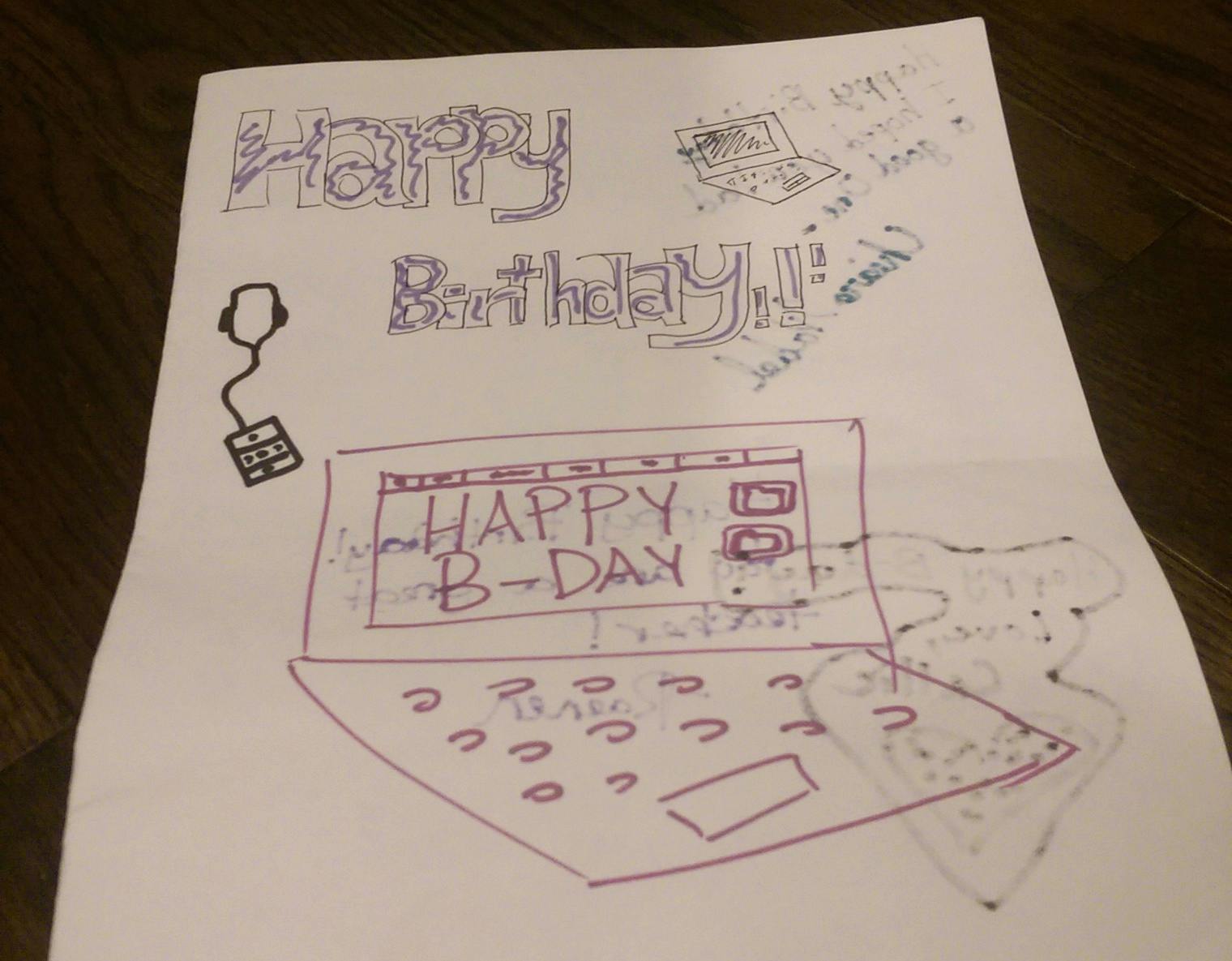 A computer-themed birthday card the GWC crew made for me